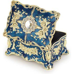 Vintage Jewelry Box, Small Enameled Trinket Box Organizer, 3.7x 2.7x 2 inch